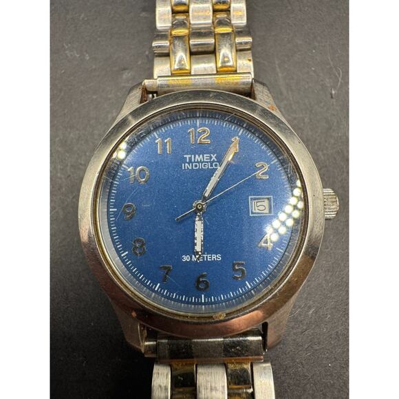 Vtg Timex Indiglo Men\'s Blue/Date Dial Stainless Steel Watch W/R 30M 35.4mm main image 7